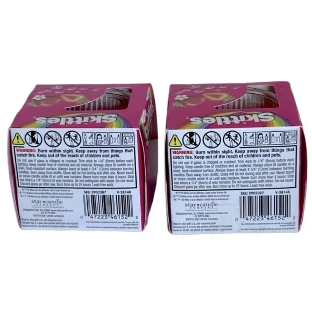 Skittles Candle Strawberry Scented in Glass Container 3 OZ each Pink 2 Piece Lot